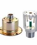 Concealed Pendent Fire Sprinkler Head With Decorative Cover Plate Dn15 Size showcasing brass body and glass bulb trigger.