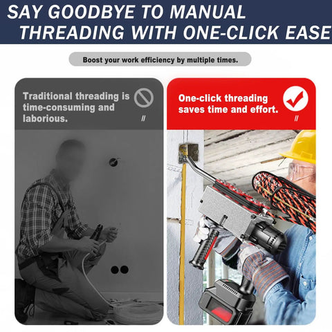 Pro Grade Automatic Wire Stringing Machine Heavy Duty Cordless Cable Threader Six Wheel Drive illustrating ease of use with one-click control.