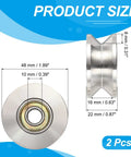 Heavy Duty 2 Pack V Groove Track Rollers For Sliding Doors 3000 Lbs Load Capacity 1.89 Inch stainless steel size dimensions