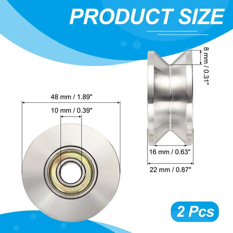 Heavy Duty 2 Pack V Groove Track Rollers For Sliding Doors 3000 Lbs Load Capacity 1.89 Inch stainless steel size dimensions