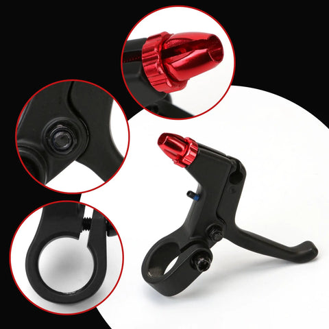 Close-up of Pair Two Finger Aluminum Alloy Bicycle Brake Levers Universal 22mm Fit For Kids Bicycles, red components