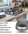 Upgraded DG64-00473B Black Stove Knobs Replacement Set For Gas Burners NX58 series on kitchen counter with installation features