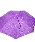 Raindrops Purple Umbrella Hat With Adjustable Fit For Outdoor Vibes, Sun Protection Cap with water droplet design, 77cm coverage.