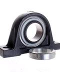 Top Tier RASE80 Pillow Block Bearing Unit With Precision Sealed Housing and Rock Solid Mounting Base for Big League Industrial Jobs and Zero Drama Heavy Rotation, showcasing black metal housing and silver bearing.