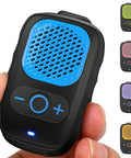 Wearable Bluetooth Speaker With All Day Battery Life And Clip On Convenience For Job Sites Water Resistant Pro Portable Speaker With Built In Mic For Hands Free Music And Calls Blue Non Magnet shown in hand with other color options.