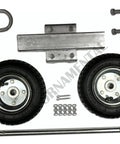 Heavy Duty Dual Pneumatic Gate Carrier Wheels For Chain Link Fences showing 18 inch tires, metal frame, and assembly parts.