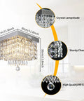 Dope Modern Square Raindrop Crystal Chandelier Flush Mount Ceiling Light Fixture For Dining Room And Bedroom 11.81 in size