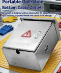 Heavy Duty Stainless Steel EV Charger Cover And Outdoor Wall Enclosure, portable design with cable inlet/outlet, robust and weatherproof.