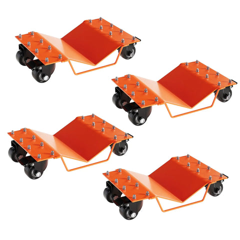 Heavy Duty 4 Piece Wheel Dollies Set 8000 Lb Capacity Move Any Rig Smoothly Reinforced Powder Coated Steel garage dollies with wheels.