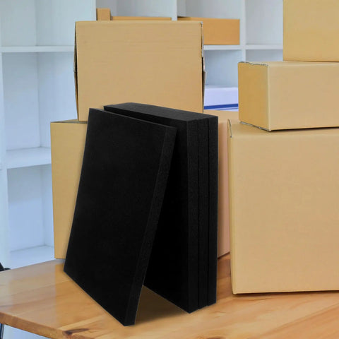 4 Piece Foam Padding Kit for Packaging and Shipping Pro Grade Polyurethane Inserts stacked near boxes