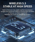 Wireless 5.3 chip illustration with text "Wireless 5.3 Stable at High Speed" for Two In One Portable Splittable Bluetooth Speaker.