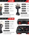 Electric Ratcheting Cable Cutter With Cleaning Brush Battery Powered Hydraulic Wire Cutter For Copper And Aluminum Cables Portable Heavy Duty Cable Cutting Tool EC 75M models EC-50M, EC-65M, and EC-75M with carrying case.