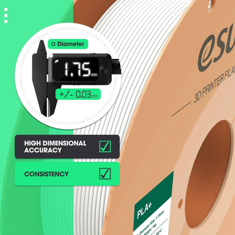 Premium PLA Plus 3D Printer Filament One Point Seven Five Millimeter Jet Black Four Kilogram Coil with diameter measurement tool.