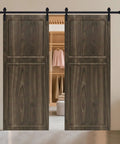 Top Shelf Heavy Duty Sliding Barn Door With Complete Hardware Kit Included Hella Smooth Gliding Double Track System For Interior Closets Easy No Sweat Setup - double doors in wooden finish.