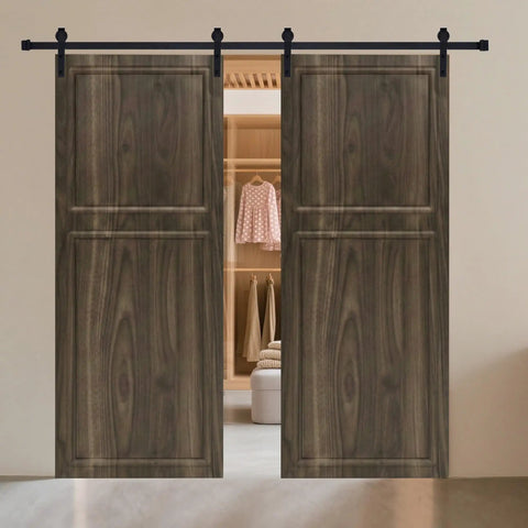 Heavy Duty Sliding Barn Door With Complete Hardware Kit For Closets Or Living Room Smooth As Butter Track System Crafted With Solid HDF Core For Straight Up Noise Reduction And Quick Diy Install in a closet.