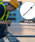 Worker using drill to install Heavy Duty Stainless Steel Solar Hanger Bolts For Roof Mounting And Panel Leveling Weatherproof Bracket Kit.