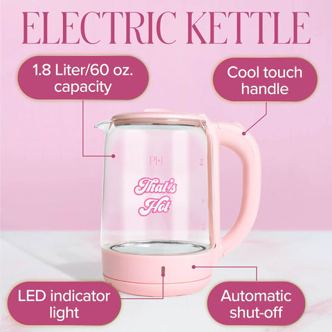 Pink Glass Electric Kettle 1.8 Liter With 1100 Watt Fast Boil Auto Shut Off Boil Dry Protection Led Indicator 360 Degree Base Cord Storage No Fuss Quick Brew Everyday Use For Tea Coffee Oatmeal And Noodles.