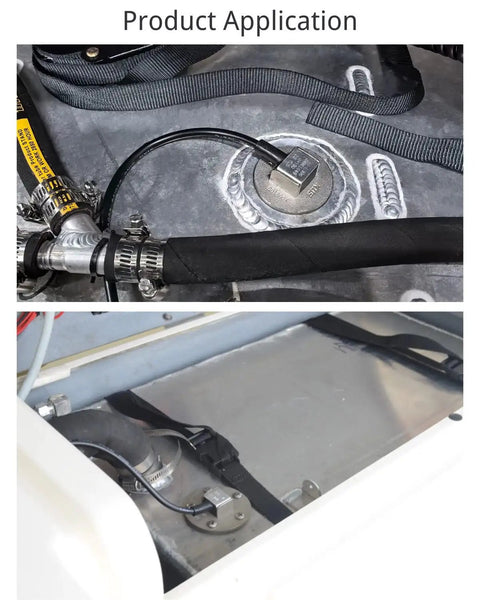 Product application showing Heavy Duty Diesel Fuel Water Level Sensor Reed Switch Design mounted in tank setup for RV and marine use.