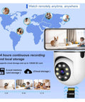 Top Shelf Dual Lens Bulb Wifi Security Camera With Zero Hassle Setup For Indoor Spaces Featuring Ai Human Tracking 360 Degree Pan 180 Degree Tilt Night Vision Plus Two Way Audio with mobile app display.