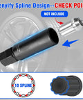Beefed Up 10 Spline Lug Nut Socket With Key Set 2.9mm Wall Resists Cracks Breaks detailed view showing spline design and tool shape.