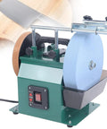 Electric Knife Sharpener Wet Stone Grinder Two Direction Multi Purpose Bench Tool with ergonomic handle, green housing, and dual grinding wheels.