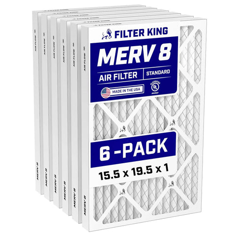 MERV 8 Pleated Air Filter 15.5 X 19.5 X 1 Inch Six Pack For Dust And Allergy Control Made In USA Electrostatic HVAC Furnace Filter