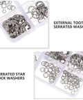 Must Have Serrated Lock Washer Set 400 Pack Stainless Steel Internal and External Tooth Washers in plastic case compartments