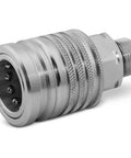 Close-up view of the coupler from Six Circuit Hydraulic Multiplier Kit With Selector Valve, Couplers And 12V Control Box for all systems