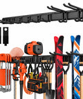 Hella Sturdy Garage Tool Organizer Wall Mount With Rock Solid Heavy Carbon Steel Frame 66 Inch, featured with various tools and skis.