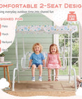 Two-Seater Kids Patio Swing With Adjustable Canopy, Safety Belt And Curved Armrests, Outdoor Hanging Bench with kids sitting