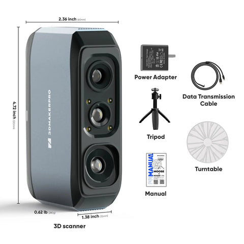 Badass Precision Handheld 3D Scanner With Smart Blue Light Sensors For Killer 3D Printing Models, compact size with accessories.