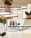 Black Granite Handmade Vertical Card Holder for Desk Holds Up to 20 Visiting Cards Desktop Card Stand on wooden surface with plants