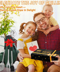 Family with gift box and Golf Club Style BBQ Tool Set 7 Piece With Rubber Handles Stainless Steel Grilling Utensils Kit