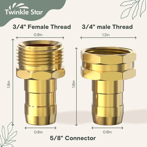 Garden Hose Repair Kit With Clamps Six Piece Set Male And Female Connectors For Three Quarter Inch Or Five Eighth Inch Hoses Aluminum Body With Copper Finish And Stainless Steel Clamps No Fuss Leak Fix And Quick Connect 3/4 inch threads 5/8 connector