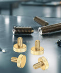 10 Pack Knurled Thumb Screws M5x8mm Solid Brass Flat Head Hardware on metal surface for DIY fixes and adjustments.
