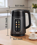 Electric Kettle 1.7L With Clear Touch Screen Temperature Control, No Plastic Contact With Water, Six Preset Temperatures, Dark Grey.