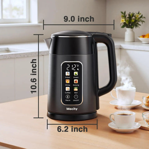 Electric Kettle 1.7L With Clear Touch Screen Temperature Control, No Plastic Contact With Water, Six Preset Temperatures, Dark Grey.