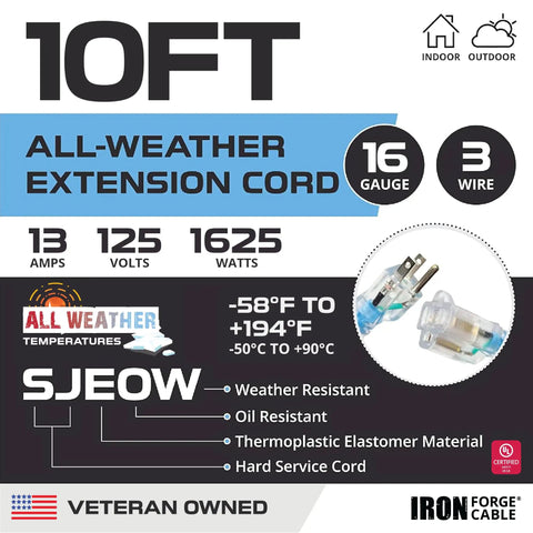 10 Ft 16 Gauge All Weather Extension Cord Built To Survive Subzero Chill Without Getting Hard As A Rock with detailed specs.
