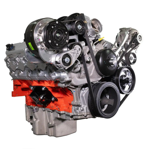 Built Damn Tough Driver Side Alternator And Power Steering Pump Kit For LT Gen 5 Chevy Silverado Sierra Yukon Tahoe Suburban 1500 2500 3500 showing engine components and belts.
