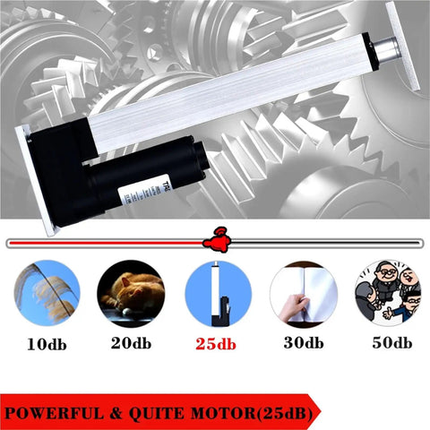 Heavy Duty Electric Linear Actuator 12V 800N 80KG Load Telescopic Push Rod with black motor and silver rod illustration.