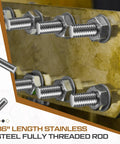 Blulu 4-piece 1/2-13 stainless steel fully threaded rods, 36-inch length with nuts and washers