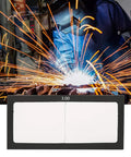 Ultimate Welding Helmet Magnifier Lens With Hella Clear Eye Shield And UV Blocking Guard For Sweet Crisp Sightlines showing 3.0 diopter lens with sparks in background.