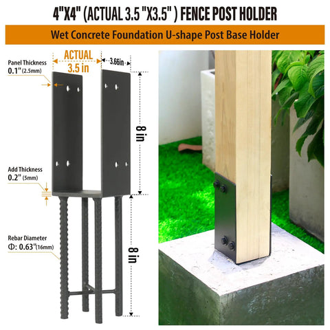 2 Pack Heavy Duty Stainless Steel U Shape Fence Post Holder Base For Wet Concrete Posts 4X4 Actual 3.5X3.5 Deck Railing Pergola Wood Post Bracket Anchor Dark Grey Built To Last