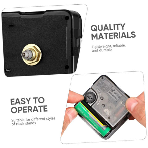 Quartz Clock Movement Replacement Battery Operated DIY Repair Kit showing ABS construction and battery installation features.