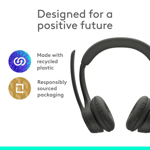 Zone 301 Wireless Bluetooth Headset With Noise Canceling Microphone For Calls And Meetings Works With Windows Mac Chrome OS Linux iOS iPadOS Android Graphite, eco-friendly design, recycled materials