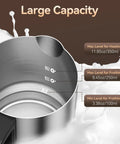 Barista Quality Home Milk Frother And Warmer With Heating Function Four In One Hot And Cold Foam Maker 24 Oz Detachable Stainless Steel Jug With Transparent Lid For Latte Cappuccino And Macchiato showing capacity levels.