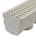 5.5 In Deep Profile Channel Drain Kit With HDPE Grates And End Caps For Driveways, Patios, Pool Decks And Courtyards, Trench And Channel Drainage System, 39.4 In Long, Gray, Includes End Caps close-up view of corner end cap.