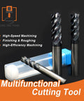 Three Five Eighths Inch Four Flute Square End Mills with Forty Five Degree Helix and AlTiCrN Coating for Metalworking