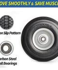 Flat Free 10 Inch Solid Tire Wheel For Hand Trucks Garden Wagons Carts Trolleys And Dollies Replacement 4.10/3.50-4 with tread and hub