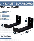 Minimalist Surfboard Wall Mount Rack With Felt Padded Arms Heavy Duty Surf Storage Solution For Garage Or Apartment with dimensions.